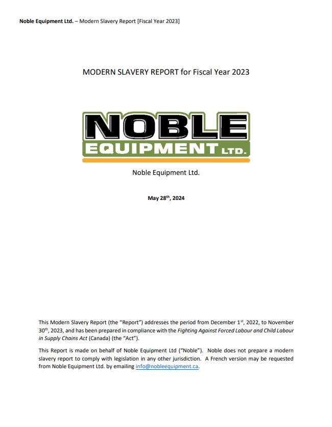 Noble Equipment's Modern Slavery Report for 2023